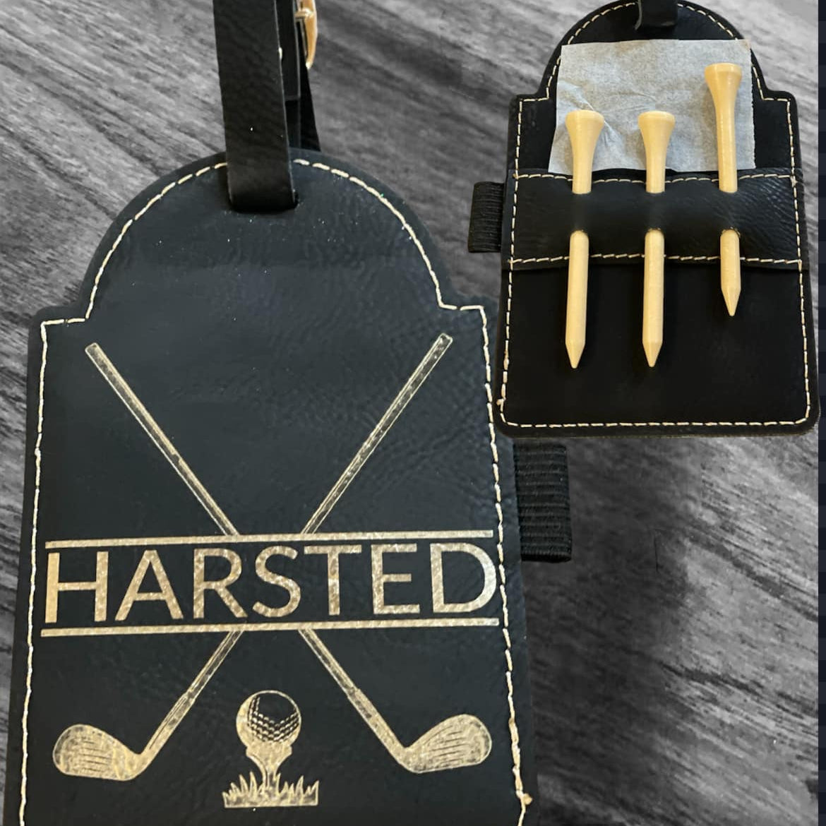 Leatherette golf tee holder