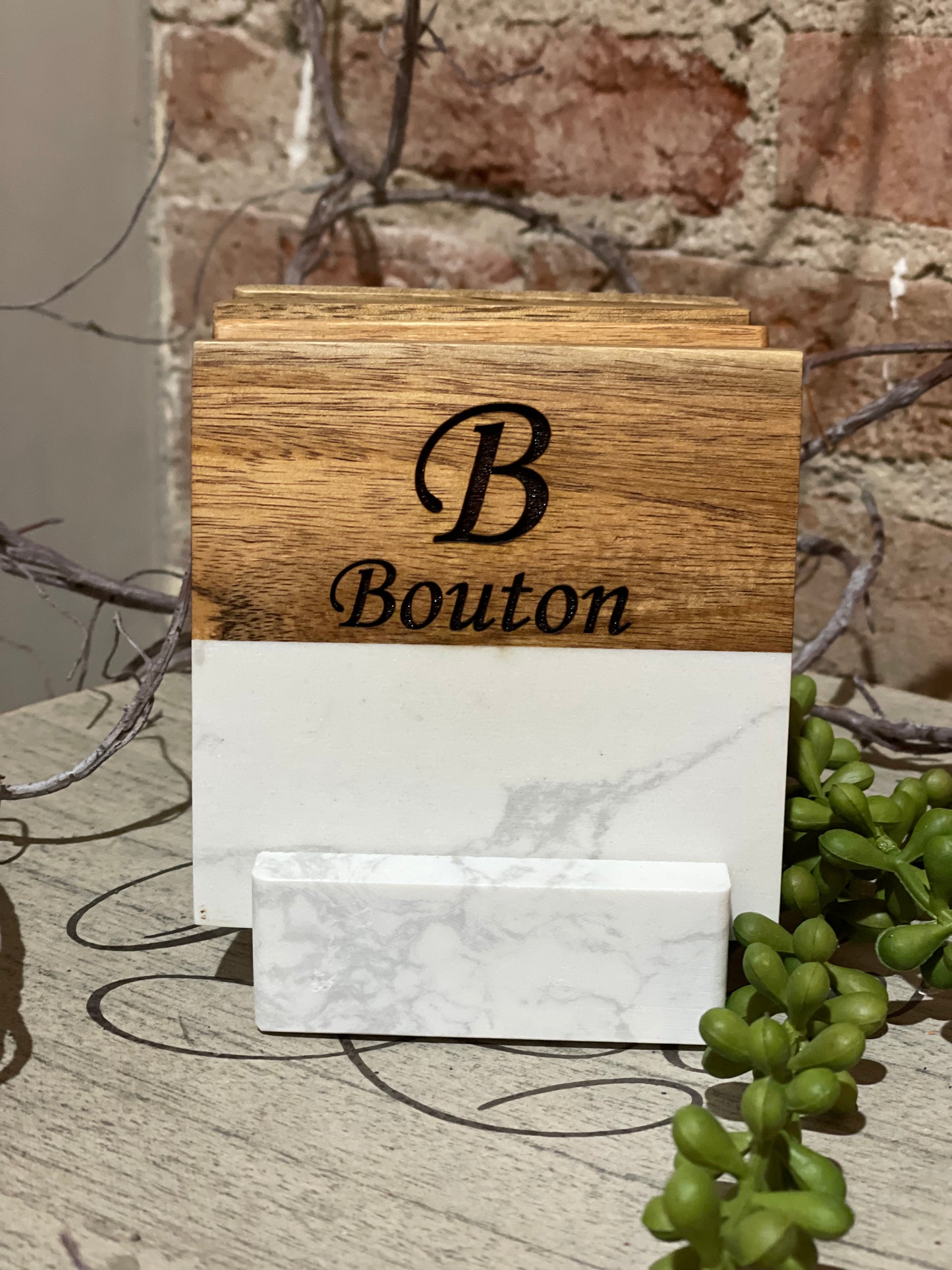 Marble / Wood Coaster Set