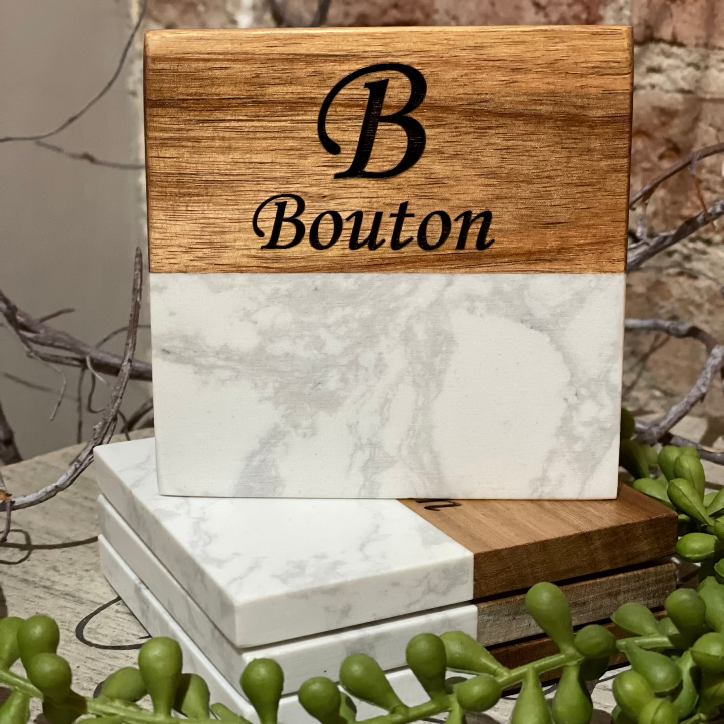 Marble / Wood Coaster Set