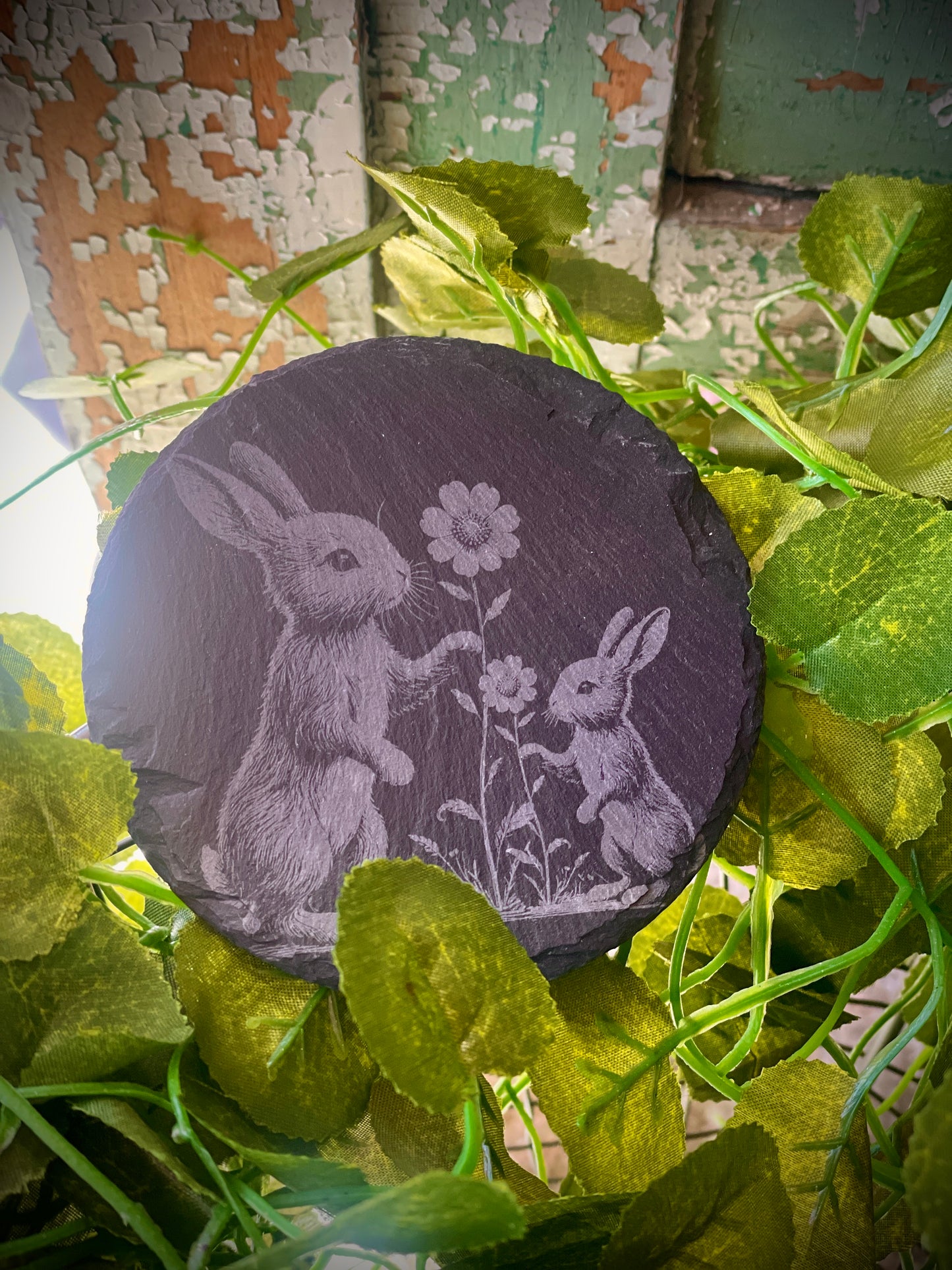 Slate Coaster (Easter Bunnys)