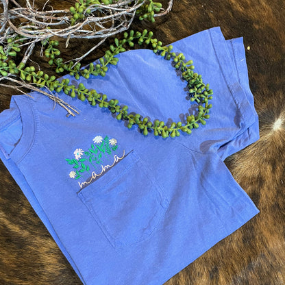 Floral Mama Embroidery Pocket Tee