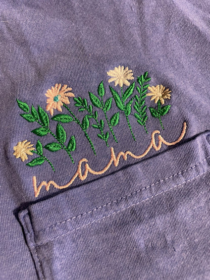 Floral Mama Embroidery Pocket Tee